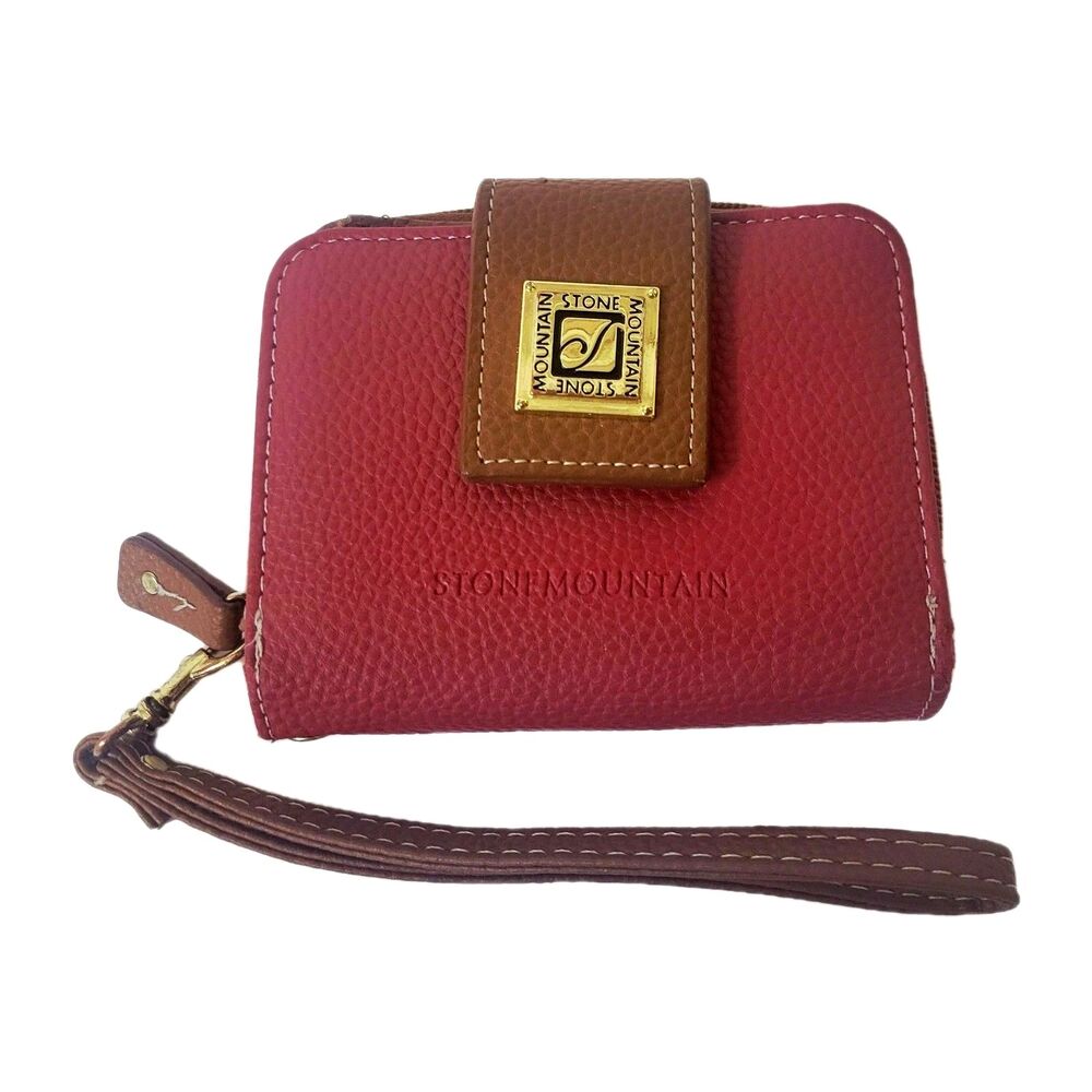 Stone Mountain Wristlet Wallet Red Brown Zip Around Card Holder Coin Purse